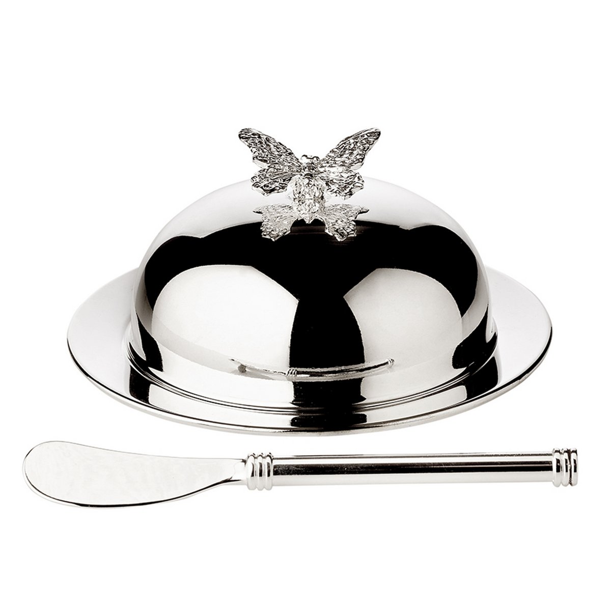 EDZARD EDZARD Butter bell Butterfly, with glass bowl and lid, elegantly silver-plated, ø 14 cm, with Butterme