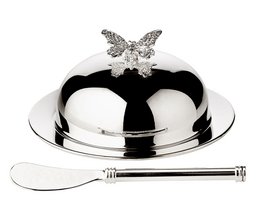 EDZARD EDZARD Butter bell Butterfly, with glass bowl and lid, elegantly silver-plated, ø 14 cm, with Butterme