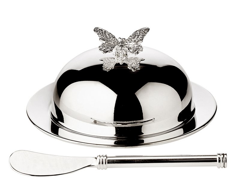 EDZARD EDZARD Butter bell Butterfly, with glass bowl and lid, elegantly silver-plated, ø 14 cm, with Butterme