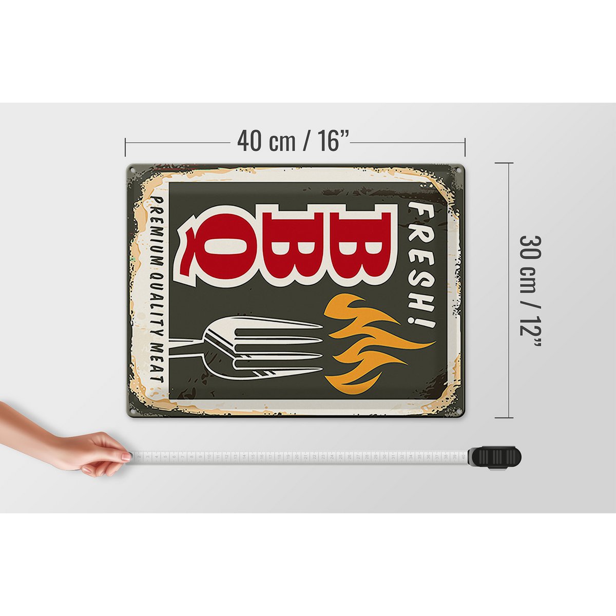 Blechschild Retro 30x40 fresh! BBQ Premium Quality meat