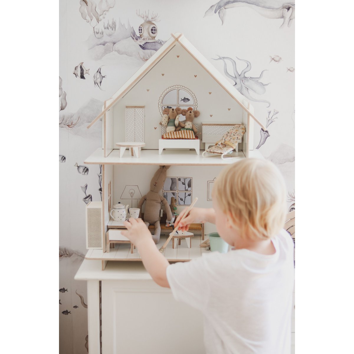 Wooden Dollhouse, modular construction, minimalist design