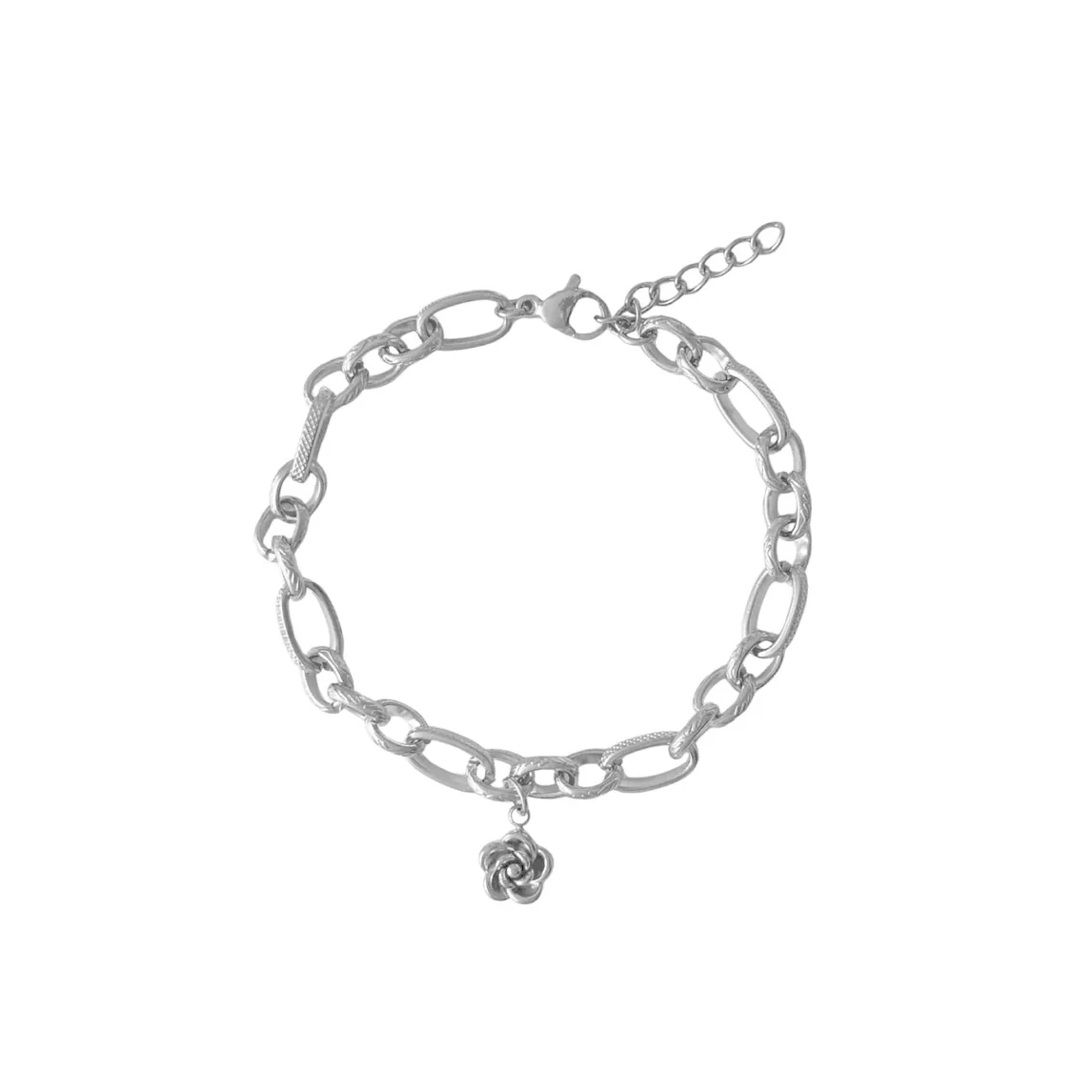 Neugieriger Schakel & Blumenarmband - Silber