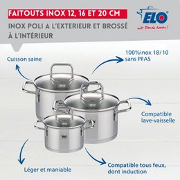 Set de 3 faitouts avec couvercles en verre 12 cm 16 cm et 20 cm Elo Citrin