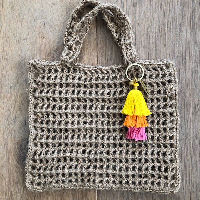 Luna -Leena Keychain Tassels Yellow - Bag Charm - Organic Cotton - Håndlavet i Nepal - Bagbøjle