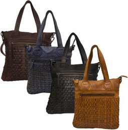 Bolsa de cuero azul oscuro lavado con mango corto y largo | Bolso de hombro elegante