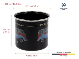 Volkswagen VW T1 Bus Emaljekrus 500ml i gaveæske - Samba & Beetle/Sort