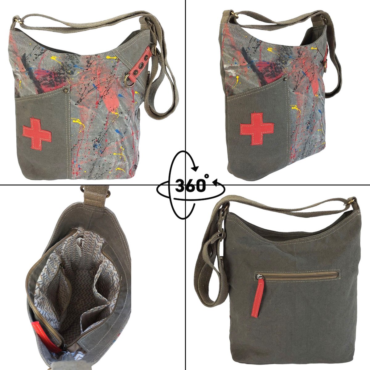 Sunsa schoudertas voor dames. Canvas hobo tas. Grote crossbody tas in vintage stijl. Elke vegan schoudertas is uniek.