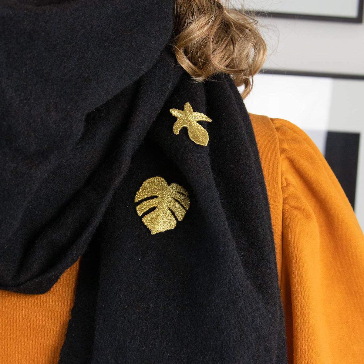 Golden Embroidered Brooches - 3 tropical leaves (Aroids)