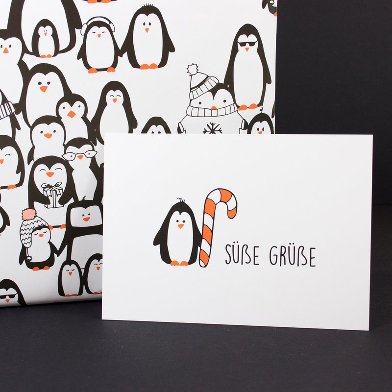 Wrapping paper penguin parade