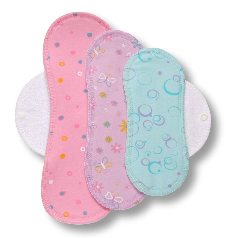 Wiederverwendbare Stoffmenstruationspolster 3 -Pack (S, M, L) - Weiße Flügel