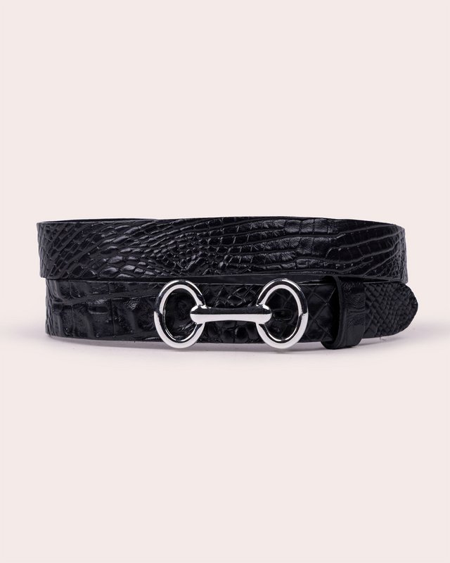 CLEO | Cintura in pelle goffrata coccodrillo con fibbia con dettaglio morso di cavallo