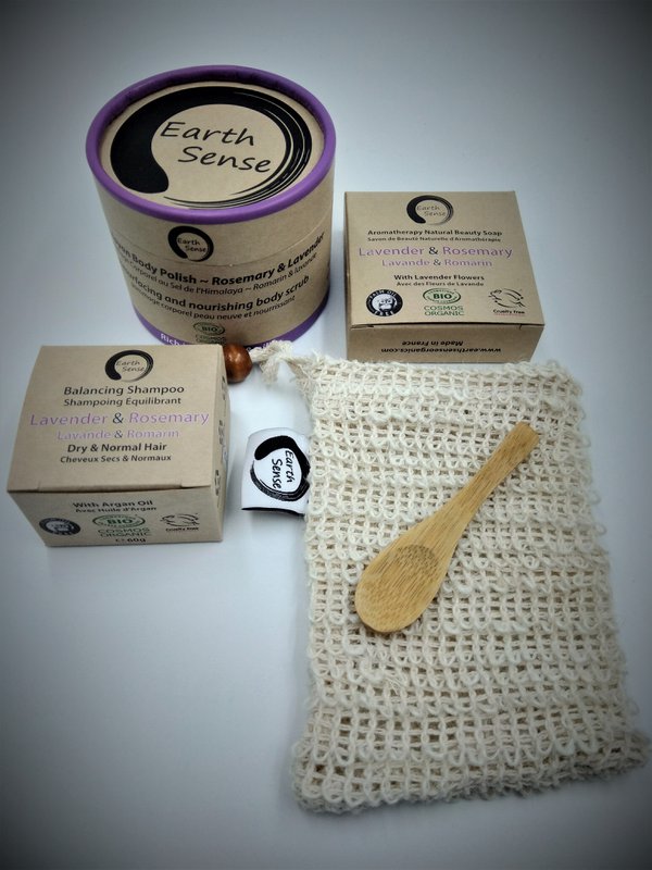 Organic Certified Solid Soap - Lavender & Rosemary with Lavender flowers 90g