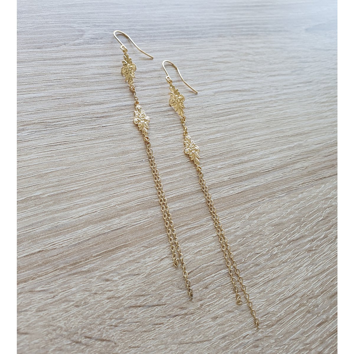 Long-length 18K gold plated double link earrings