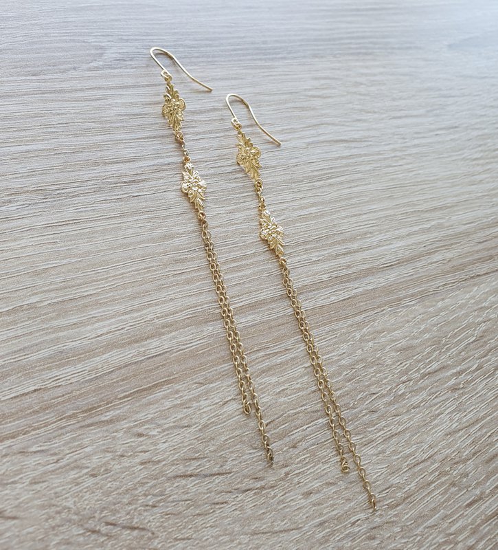 Long-length 18K gold plated double link earrings