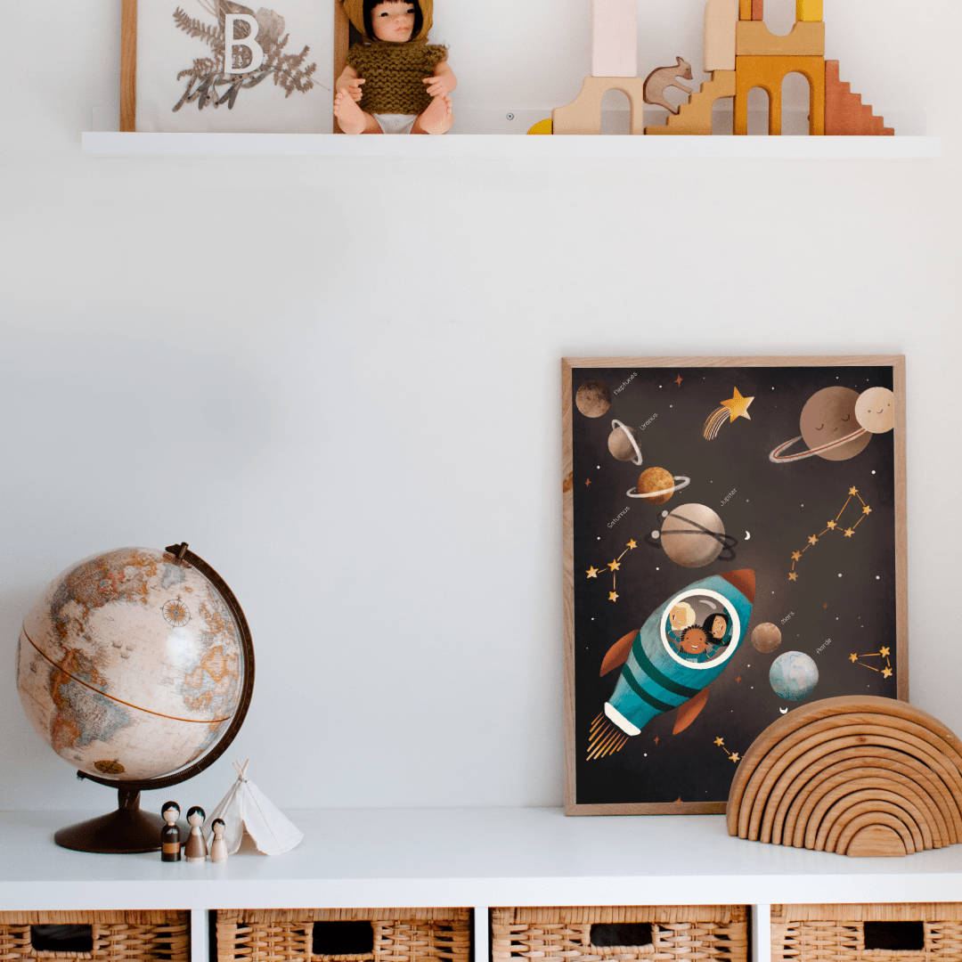 Zonnestelsel - Raket - Planeten Educatieve Poster