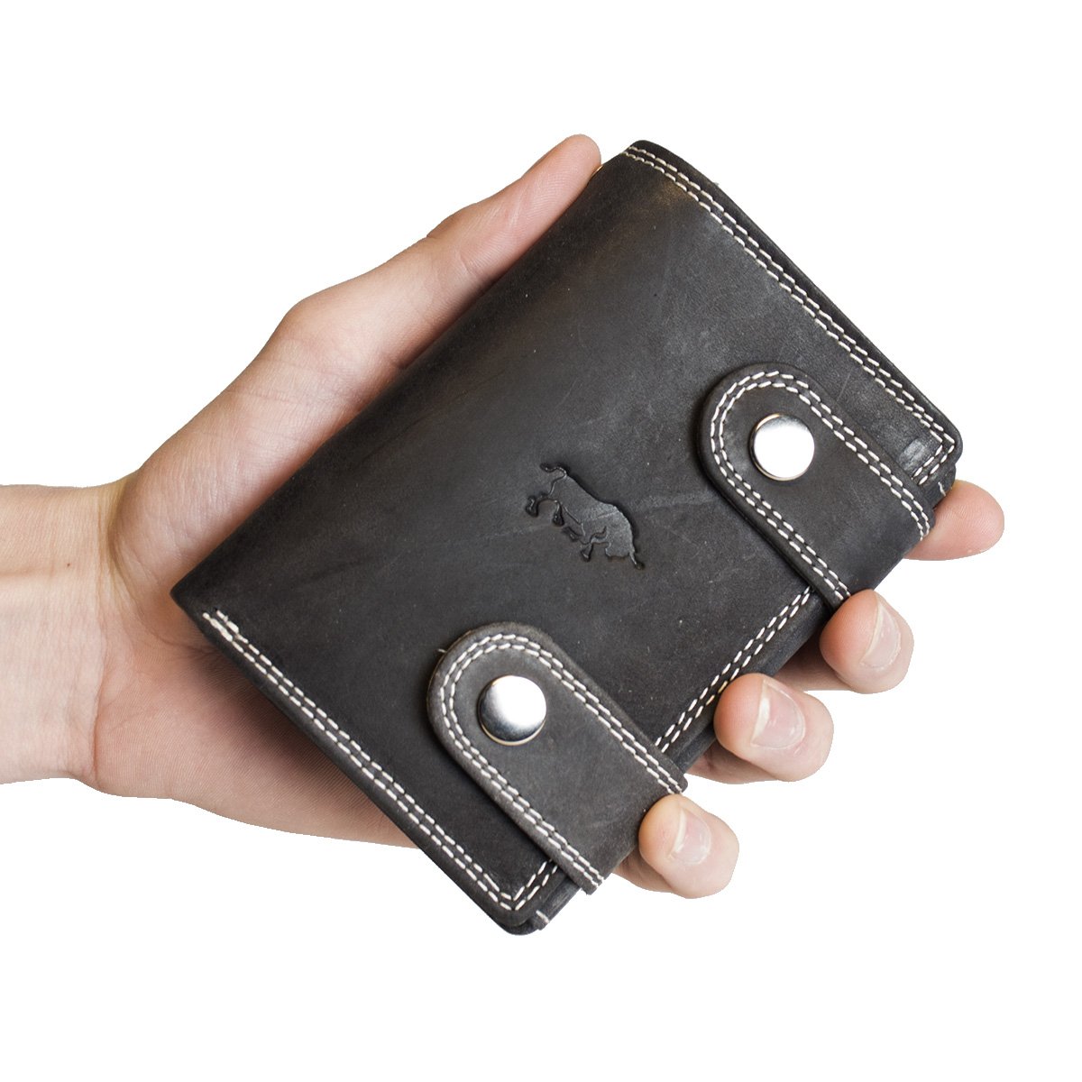 Cartera Hombre Piel Con Cadena Piel de búfalo negra
