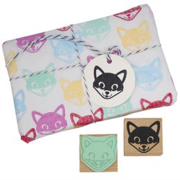 Smiling Fox Head Wooden Rubber Stamp