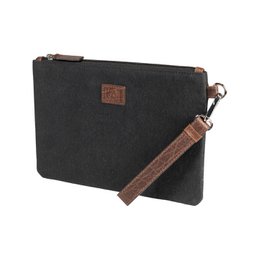 K0027AB | Wrist Pouch in Canvas/Genuine Full Grain Volanata Leather - Color Black/Dark Brown - Polished Nickel Accessories. Dimensions: 25.5 x 17.5 x 1 cm - Packaging: Tnt bag