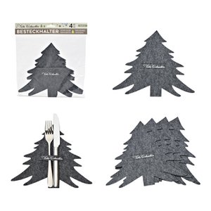 Bestekhouder boom "Merry Christmas" van vilt, set van 4, grijs (B/H) 19x23cm