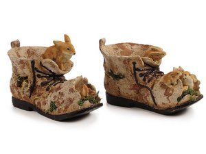 Pflanzschuh mit Hasenfamilie aus Poly 23x12x11cm