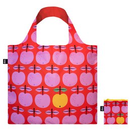  Red shopping bag with pink and yellow apple pattern, recycled material, large tote with handles