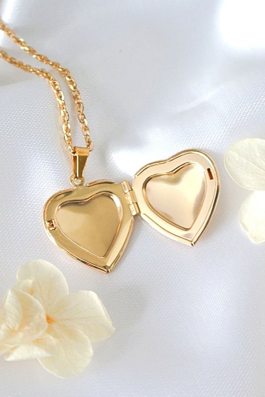 24K Mirror CZ Heart Locket Necklace