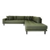 Lido Corner Sofa With Open End - Olive Green Velvet, Black Wood Legs, right-facing, 220x257x76 cm
