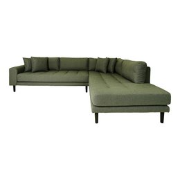 Lido Corner Sofa With Open End - Olive Green Velvet, Black Wood Legs, right-facing, 220x257x76 cm