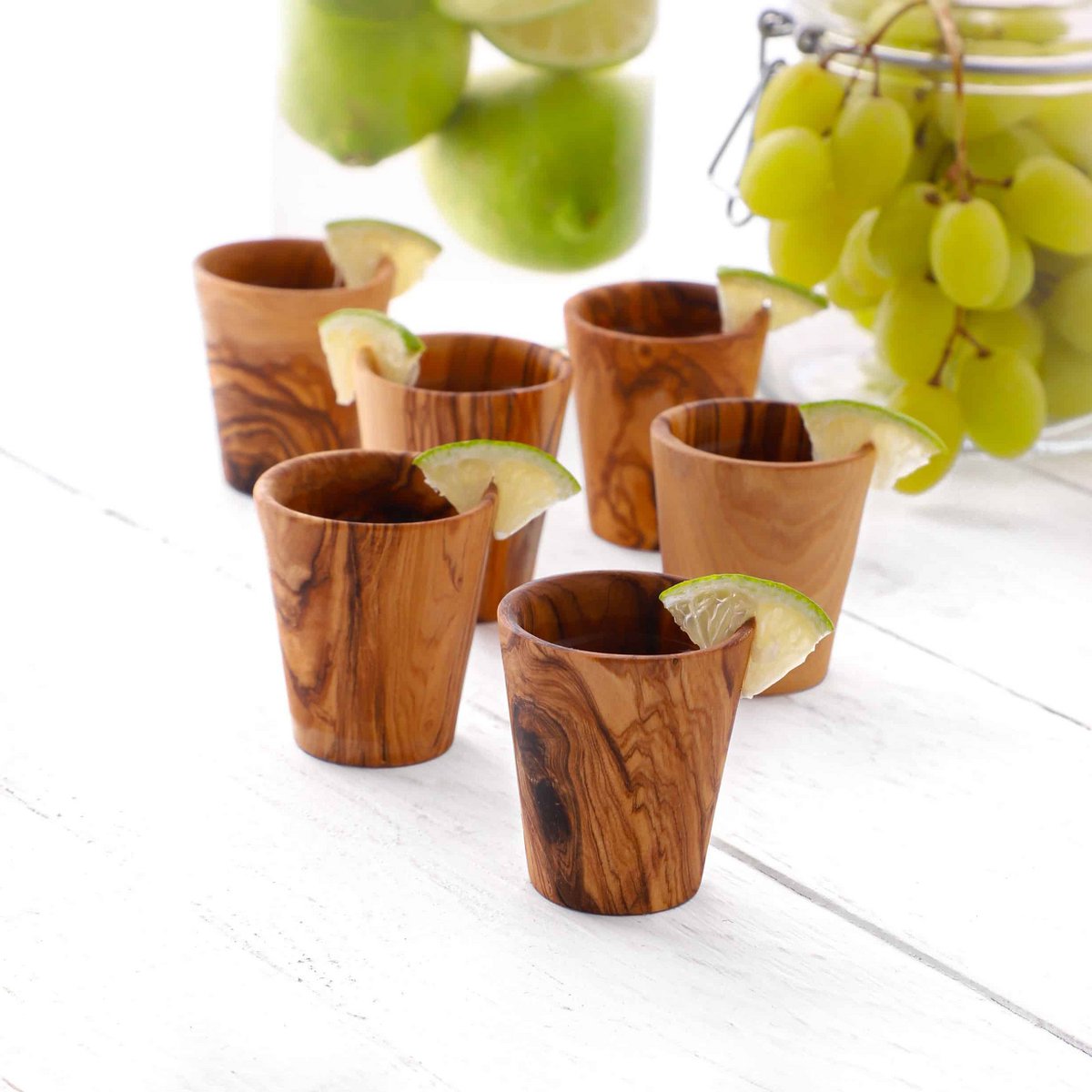 Juego de 6 vasos de chupito de madera de olivo – Hechos a mano