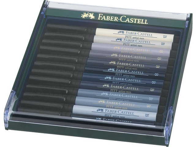 Zeichenmarker FC Pitt Artist Pen Pinselset 12 Stück Graustufen