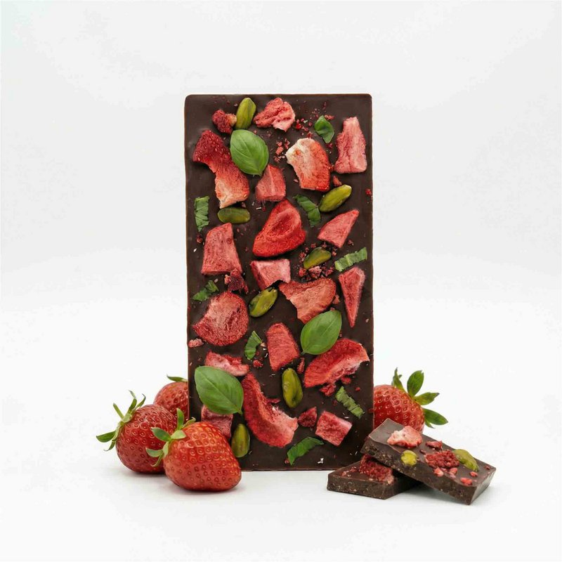 Chocolat au lait premium - fraise, pistaches, basilic 95g