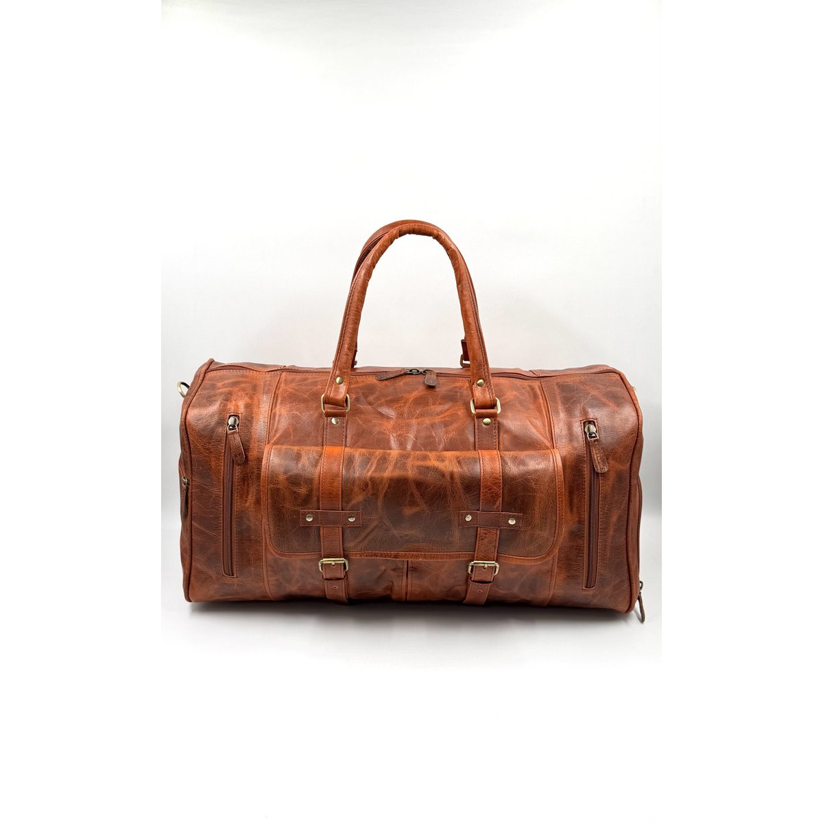 Handgefertigte Reisetasche aus marokkanischem Leder – Artisan 6-Pocket „Brick Brown“ Duffle mit speziellem Schuhfach