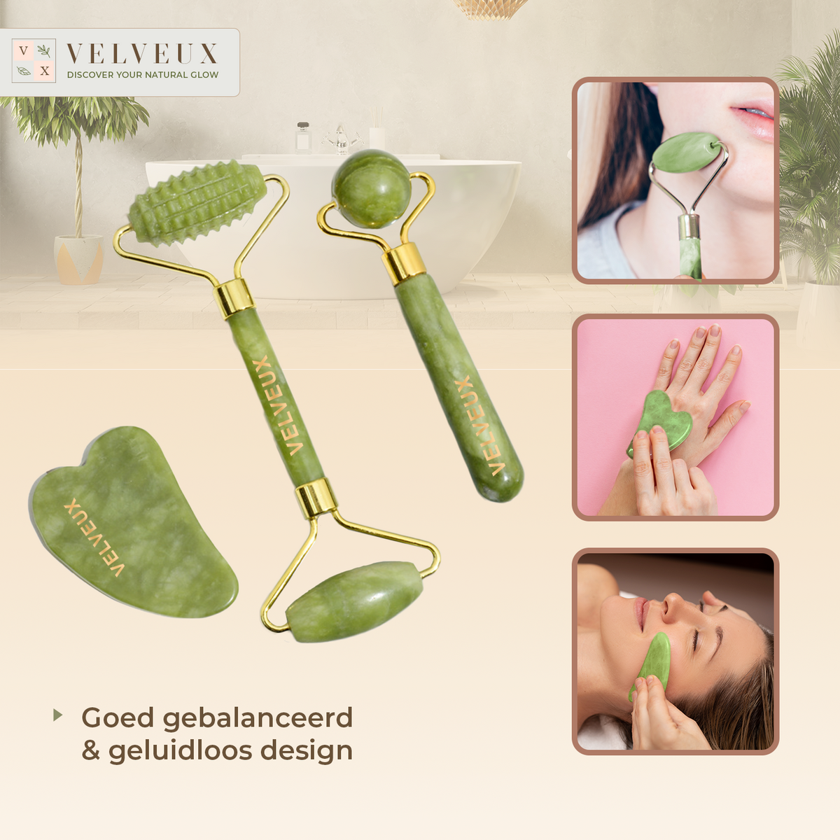 Jade roller gua sha facial roller 4 piece set