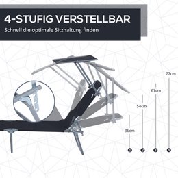  Sonnenliege klappbar Gartenliege mit Dach, Liegestuhl mit 4-Fach verstellbare Rückenlehne, wetterfeste Campingliege bis 120 kg belastbar, für Garten Strand Pool, Rot