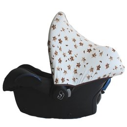 Floral brown pram sunshade with a soft, plush material and a cozy, protective design for infants.