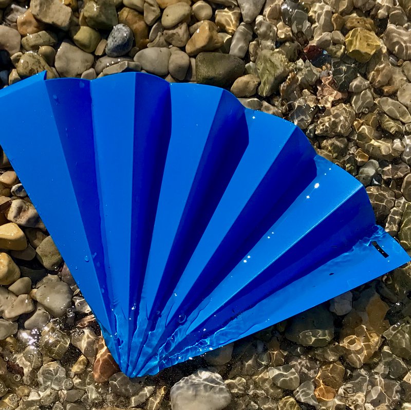 Eventail, éventail à main, éventail, bleu roi opaque