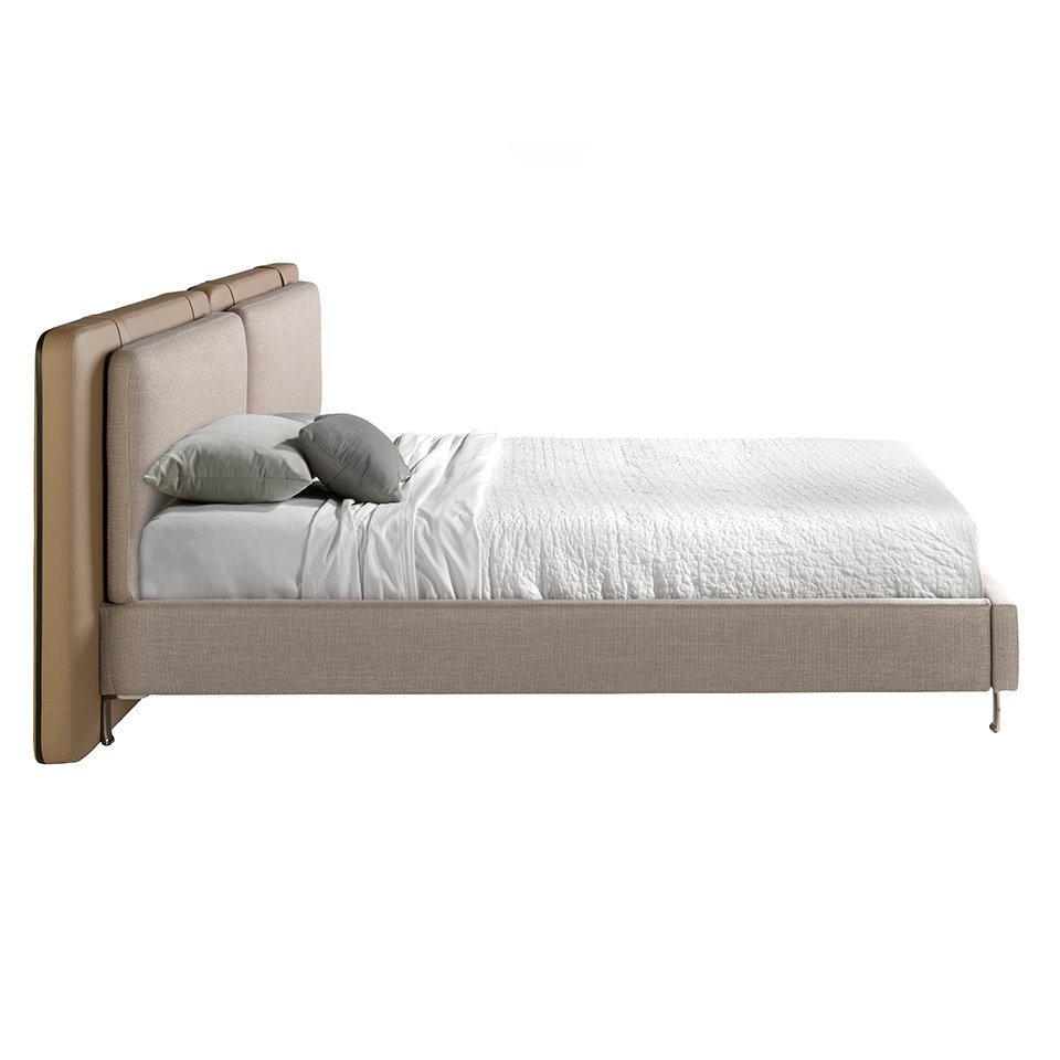 Bett aus Nerz-Kunstleder und grauem Stoff 7154
