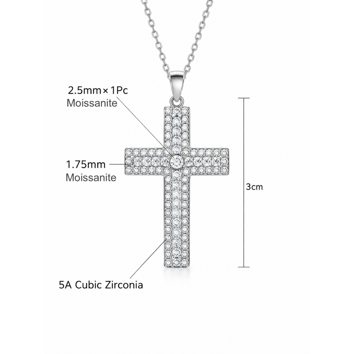 Stralende dubbele rij Moissanite kruisketting