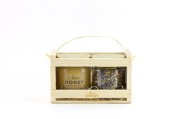 Blossom honey 300 g + herbal tea 35 g in a wooden gift box