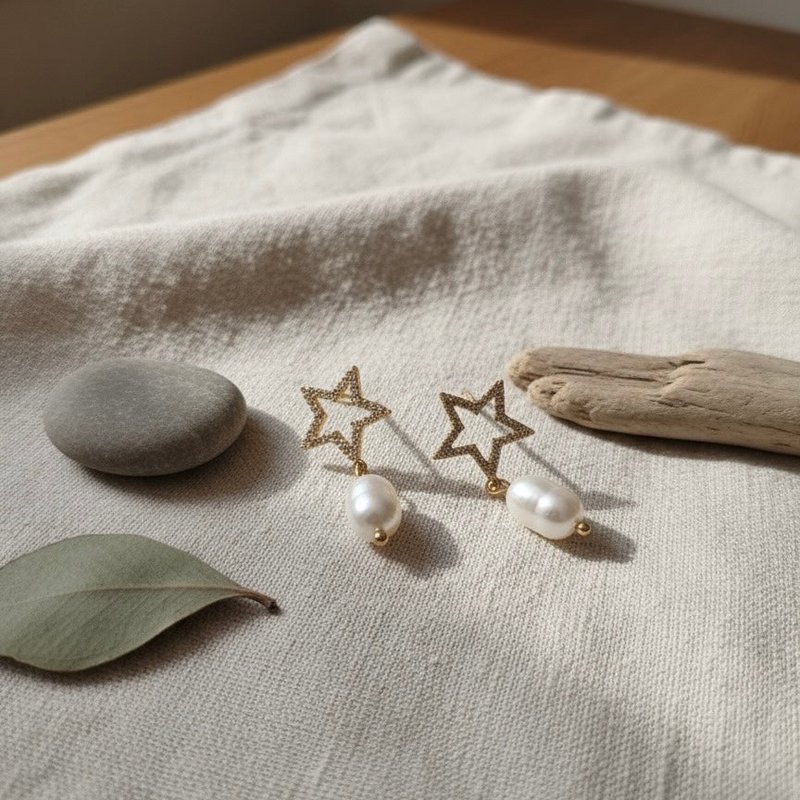 Solyne — Star earrings with natural river pearl