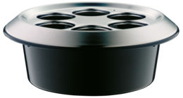 A black metal bottle accessory with multiple circular openings.