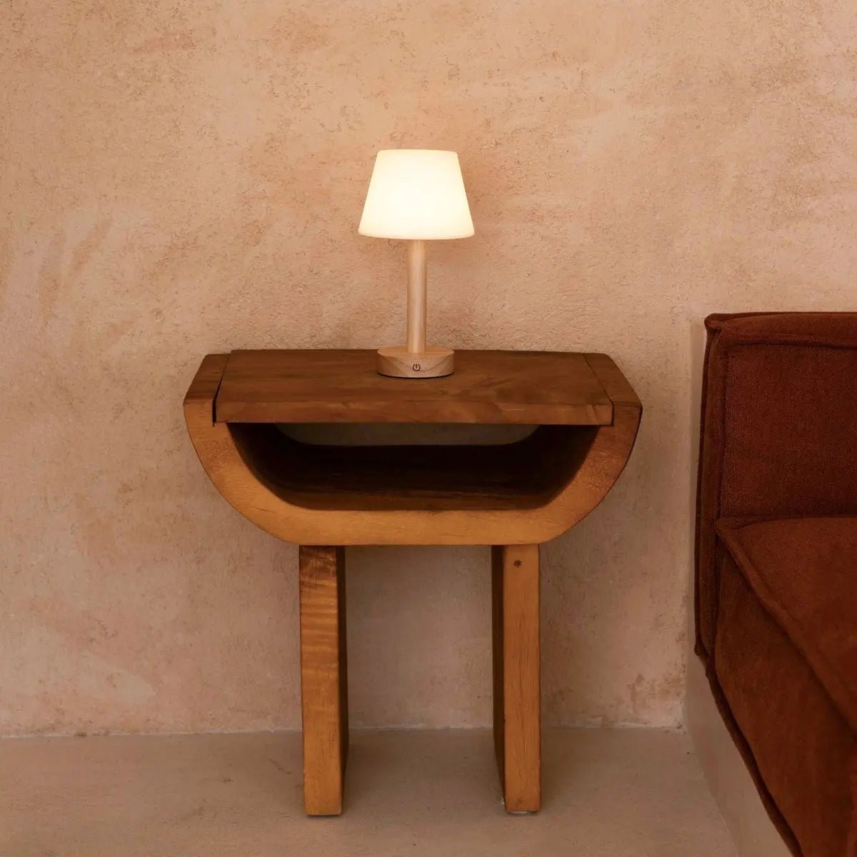 Zoë Light Brown Wooden Rechargeable Table Lamp