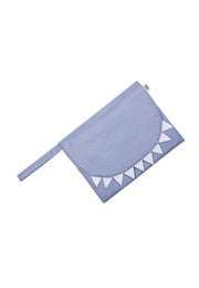 Slate blue travel changing mat with triangular pattern border