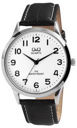 Q&Q men's watch with imitation leather strap, Ø 40 mm, black/silver/white