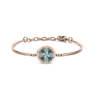 CO88 Collection Majestic 8CB-90460 Stalen Armband met bloem - 16,5 + 3,5 cm - Roségoudkleurig / Groen