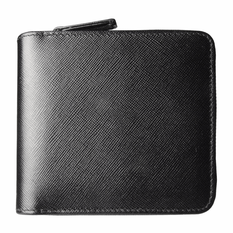 Portafoglio 4 carte di credito in pelle Saffiano con cerniera nero