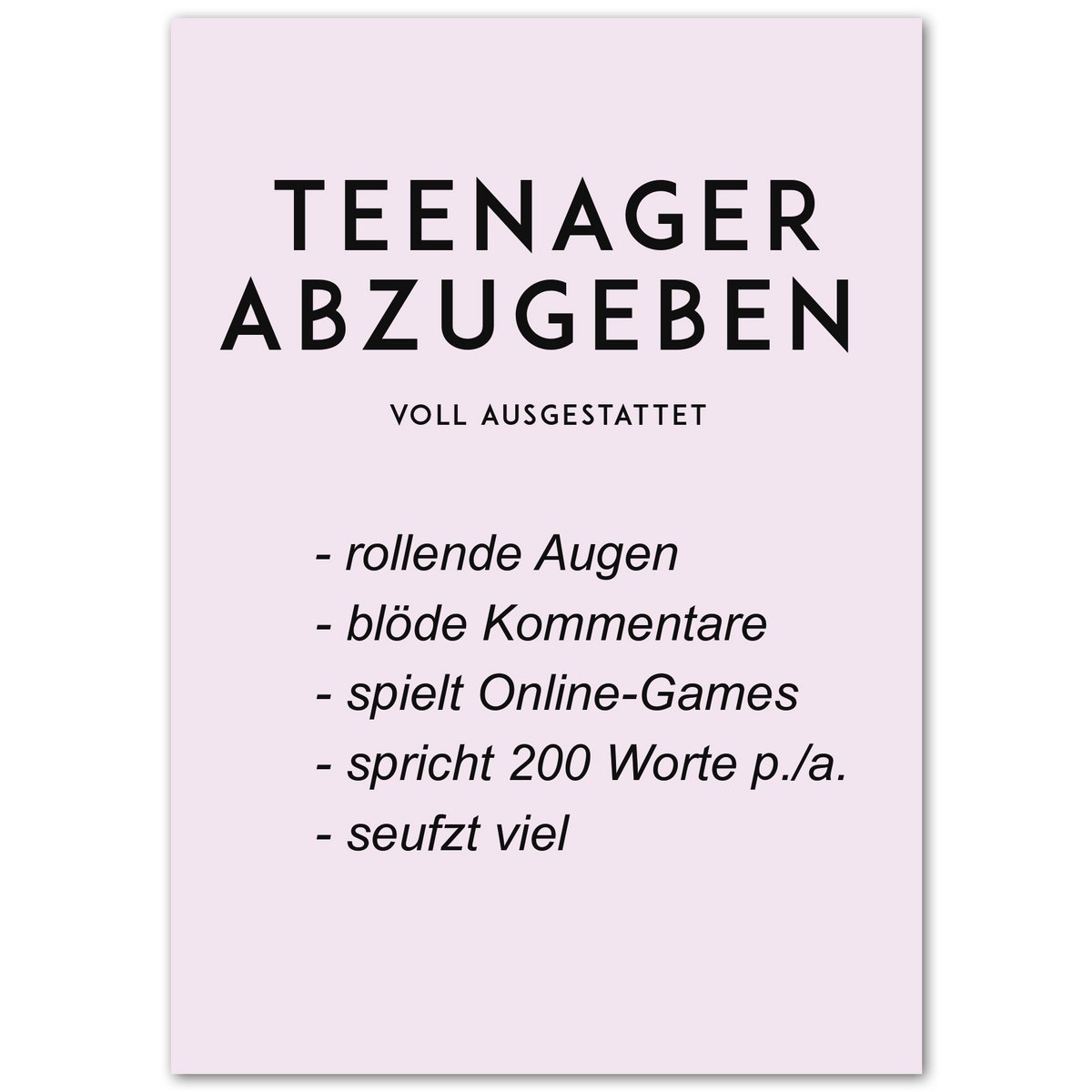 Postkarte "Teenager abzugeben"