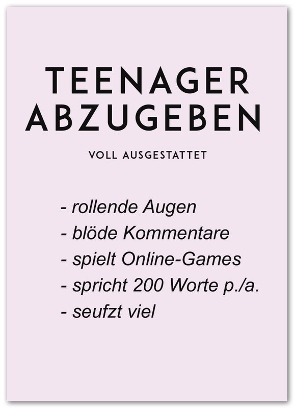 Postkarte "Teenager abzugeben"