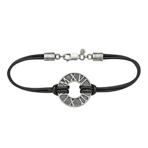 Armband 925/- Sterling Silber matt-oxidiert mit Leder