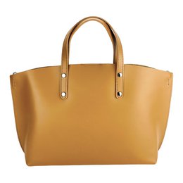 RB1024S | Borsa Donna a Mano in Vera Pelle Made in Italy con tracolla removibile. Sacca grande interna estraibile. Accessori Canna di Fucile Lucido - Colore Cognac - Dimensioni: cm 48x31x11